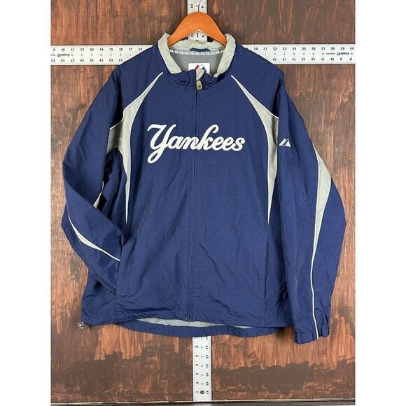 New York Yankees Majestic Jacket Authentic MLB Vintage Navy Blue Men XL Nylon NY - Picture 1 of 9
